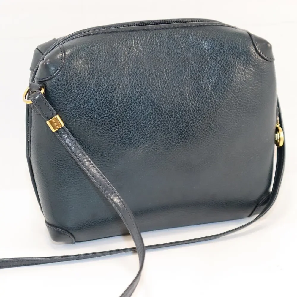 Vintage Gucci Navy Blue Pebbled Leather‎ Crossbody Bag GG Plus Line Refreshed